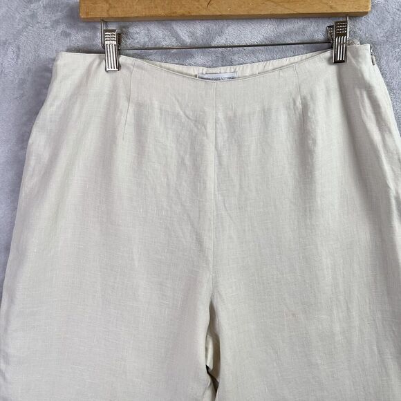 Mark, Fore & Strike Linen Pants Women's 12 Cream Embroidered Hems Floral Spring - Picture 3 of 16